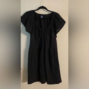 100% cotton Black babydoll dress with flutter sleeves